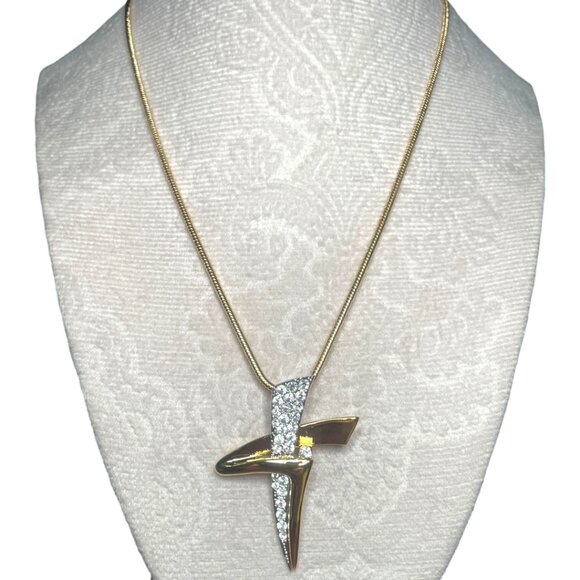 Vintage Goldtoned & Crystal Necklace on Snake Chain 17 1/2 - Picture 13 of 13